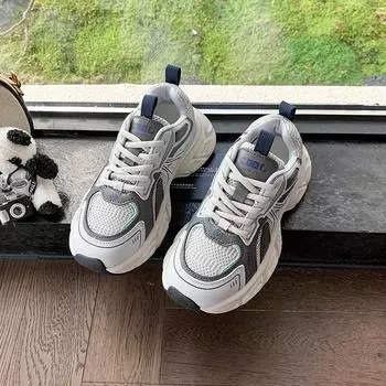 Туфли для пап в стиле ретро, подходящие по цвету кроссовки на платформе, женские, 2025, новые, для мужчин, для увеличения роста, с тонкой сеткой, дышащие, повседневные спортивные туфли 35 серо голубой