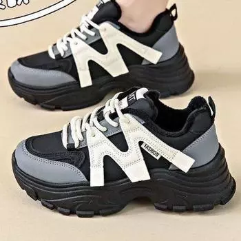 Туфли для папы из хлопка с толстой подошвой, увеличивающей рост, повседневные женские туфли 2024 года, утолщенные бархатные теплые туфли для папы 35