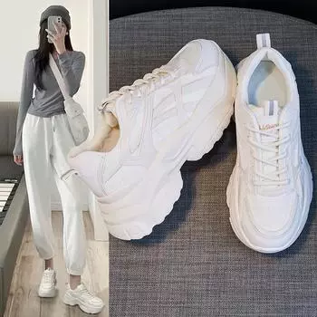 Туфли для папы на платформе, новые женские туфли, увеличивающие рост, белые, для спорта на весну и осень, лето, легкие для выступлений, Little Wild 35 чёрный