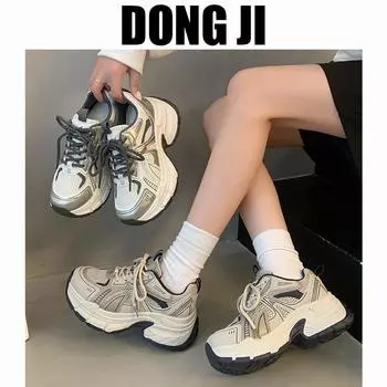 Туфли для папы на платформе, увеличивающие рост, женская весна 2025, новая нишевая универсальная удобная и легкая повседневная спортивная обувь в стиле ретро 35 серый