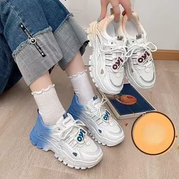 Туфли для папы на толстой подошве, детские, осенние, студенческие, универсальные, сетчатые, дышащие, с постепенным изменением цвета, повседневные спортивные туфли 35