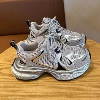 Туфли для папы на толстой подошве, женские, весна 2024, новые, серебристые, дышащие, универсальные, легкие, для спорта и отдыха 35 розовый