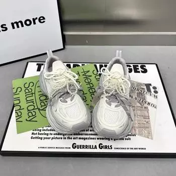 Туфли для папы с двойной шнуровкой и жемчужной платформой, женская, 2025 года, новая модная универсальная сетчатая дышащая повседневная спортивная обувь 35 серебряный