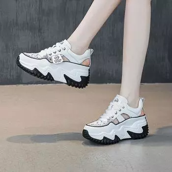 Туфли для папы со стразами, женские, с толстой подошвой, новинка 2025 года, для увеличения роста, повседневные спортивные белые туфли 35 чёрный