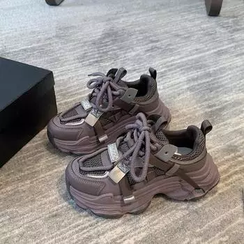 Туфли для папы в сетку женские на платформе маффины весна 2025 новые универсальные популярные повседневные женские туфли с небольшим увеличением высоты 35