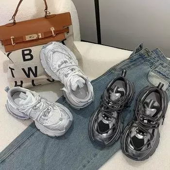 Туфли для папы в тон, женская, весна 2025, новые, с перекрестными ремешками, универсальные, кексы, на толстой подошве, универсальные, повседневные, спортивные туфли прилив 35