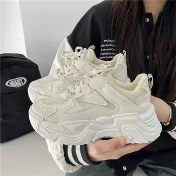 Туфли для папы Женская обувь Весенние новые интернет-знаменитости с круглым носком на шнуровке универсальные повседневные спортивные туфли белого цвета оптом 35