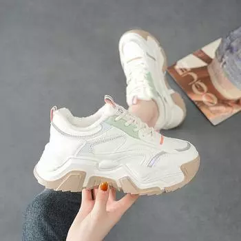 Туфли для папы женские бархатные белые туфли на толстой подошве повседневная спортивная обувь осень и зима новые женские туфли универсальная обувь 35 чёрный