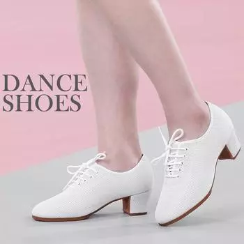 Туфли для танцев для девочек и женщин, белые, с дышащей сеткой, легкие и мягкие, для современных латиноамериканских джазовых танцев, каблук 5,5 см 34 белый