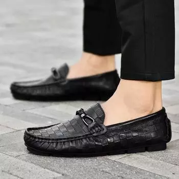 Туфли для вождения из телячьей кожи первого слоя с тиснением, британская повседневная обувь, мужская обувь из натуральной кожи 38