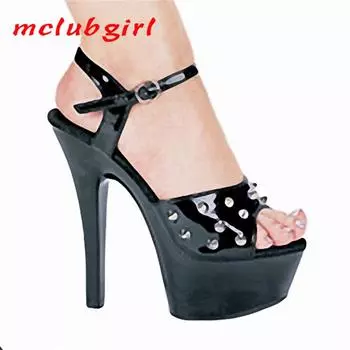Туфли для выступлений на тонком каблуке для ночного клуба, танцевальные сандалии с вырезом на высоком каблуке, каблук 15 см, платформа 5 см, YKC 34 чёрный