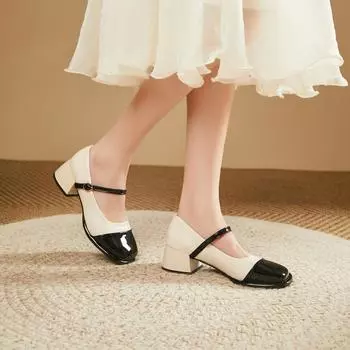 Туфли для женщин 2024 года, симпатичная женская летняя обувь Мэри Джейн, обычная кожа, повседневная, японский стиль, Лолита, готика, кавайи, квадратный носок 35