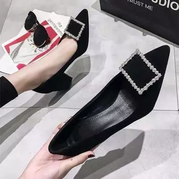 Туфли для женщин 2024 года, супер-высокие каблуки, женская летняя обувь с кристаллами, квадратный каблук, черный, со стразами, бриллиантами, офисная, стильная А 34