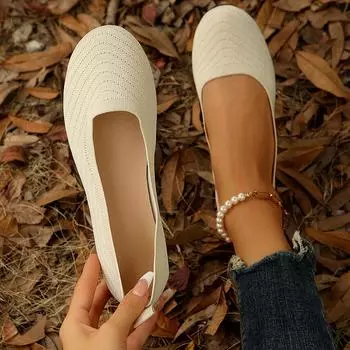 Туфли для женщин 2025 года, большие размеры, женские туфли на плоской подошве, повседневные туфли на плоской подошве, женские туфли с круглым носком и мягкой подошвой из сетки 36 бежевый