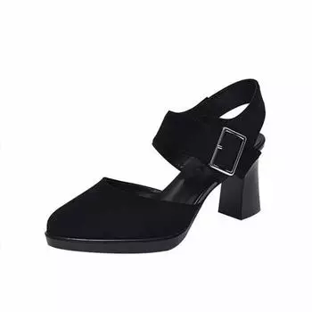 Туфли для женщин Босоножки женские с закрытым носком Элегантные женские босоножки с неглубокой пряжкой на ремешке Туфли на высоком толстом каблуке женские 35
