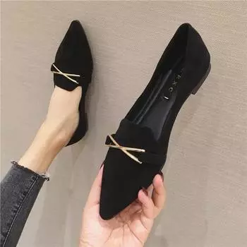 Туфли для женщин, черные, плоские, женские, с острым носком, стильные и недорогие, оригинальные, повседневные, легкие, A 35