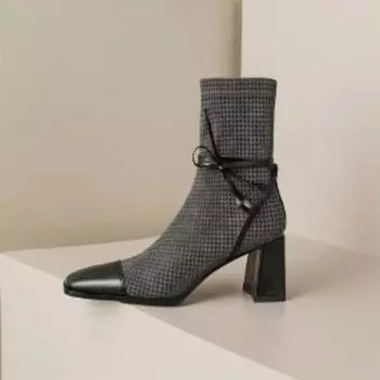 Туфли для женщин Новые квадратные носки женские туфли на высоком каблуке Удобные толстые каблуки Офисные женские туфли Модные женские ботильоны 35