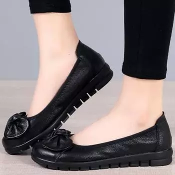 Туфли для женщин, новые весенние и осенние женские туфли на плоской подошве, однотонные, с круглым носком, с бабочкой и неглубокой горловиной, Zapatillas De Mujer 35 чёрный