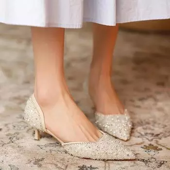 Туфли для женщин свадебные туфли невесты хрустальные элегантные остроносые туфли на среднем каблуке сексуальные женские туфли для вечеринок туфли-лодочки женская обувь 35