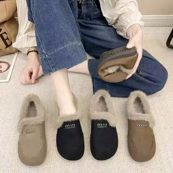 Туфли Doudou из бархата с одной педалью в стиле ретро, женские, новые, нескользящие, с мягкой подошвой, повседневные, теплые, хлопковые туфли 2024 года 35