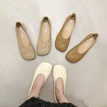 Туфли Doudou женские с плоской подошвой и неглубоким носком, весна 2025 г., универсальные, с одной педалью, нескользящие, с мягкой подошвой, повседневные, одинарные 35 хаки