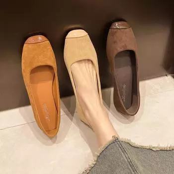 Туфли Fairy нежные одинарные туфли замшевые с мелким горлом весна 2025 новые мягкие плоские подошвы одна педаль универсальные туфли Doudou женские 35 чёрный