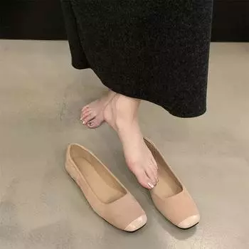 Туфли Fairy нежные одинарные туфли замшевые с неглубоким воротом весна 2024 новые мягкие плоские подошвы одна педаль универсальные туфли Doudou женские 35 абрикосовый