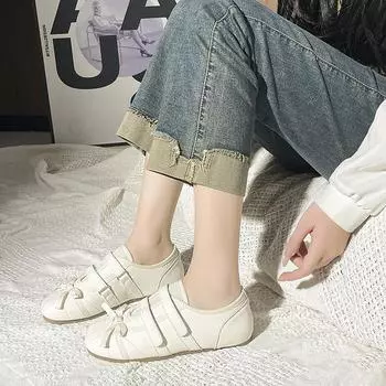 Туфли Forrest Gump в стиле балетки с бантом на липучке женские 2025 года, новые модные универсальные туфли на плоской подошве для повседневных тренировок 35