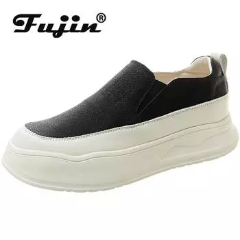 Туфли Fujin 4 см из натуральной кожи на платформе и танкетке, удобные, брендовые, весенние, бао-носок, кроссовки на толстой подошве, повседневная обувь на осень-весну 35