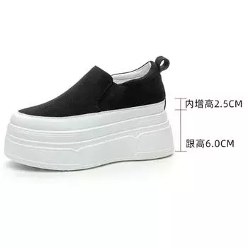 Туфли Fujin из искусственной замши и кожи на платформе высотой 8,5 см. Кроссовки на танкетке. Осенние туфли на плоской подошве. Женские туфли со скрытым каблуком и увеличенной высотой. Весна. 34 чёрный