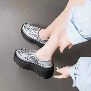 Туфли Fujin из натуральной лакированной кожи высотой 8 см, синтетические, на толстом каблуке, с пряжкой на платформе, осенние, дышащие, на лето и весну 33 чёрный