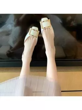 Туфли Grape Mother Communter RV с квадратной пряжкой из лакированной кожи с квадратным носком и неглубоким горлом, с полой плоской подошвой, одинарные женские осенние туфли 34 чёрный