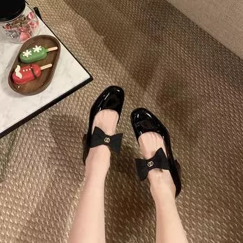 Туфли Grape Mother Same с круглой головкой и высоким каблуком, толстый каблук, светлый рот, принцесса, туфли с французским бантом, маленькие ароматные туфли Мэри Джейн 35 белый