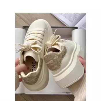 Туфли Gu Yunshu на толстой подошве, увеличивающие высоту, женские универсальные маленькие белые туфли, весна 2025, новые маленькие туфли для спорта и отдыха 35 шампанского