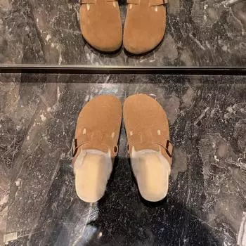 Туфли Gu Yunshu Retro Boken женские 2025 года, новые толстые подошвы Baotou One Pedal, осенние и зимние плюшевые тапочки, верхняя одежда 35