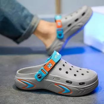 Туфли Hole, мужская летняя верхняя одежда, тапочки-мешки, мужские легкие тапочки, пляжная обувь на мягкой подошве, мужские тапочки большого размера 40 серый