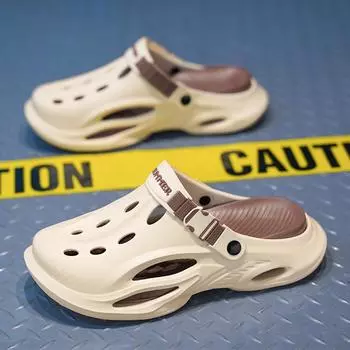 Туфли Hole мужские летние новые дышащие повседневные приморские болотные толстые подошвы легкие наступающие на дерьмо ощущения мужские пляжные классные тапочки 40 бежевый