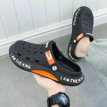 Туфли Hole мужские модные уличные тапочки персонализированные двойного назначения сандалии с сумкой на голову домашние летние новые пляжные сандалии 39 чёрный