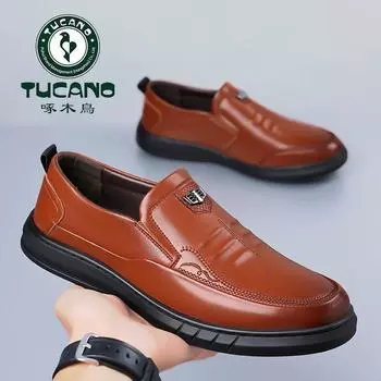 Туфли Hy woodpecker из натуральной кожи, мужские деловые повседневные туфли, туфли для вождения с одной педалью, мягкая подошва, нескользящая и износостойкая, для папы 38 чёрный