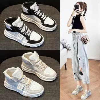 Туфли из белой кожи на толстой подошве для женщин. Модные осенне-зимние кроссовки с флисовой подкладкой. Новые универсальные кроссовки 35 белый