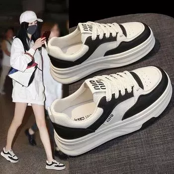 Туфли из белой кожи с толстой подошвой, визуально увеличивающие рост, женская обувь, весна и осень, новые универсальные кроссовки, повседневные кроссовки с пандами 35