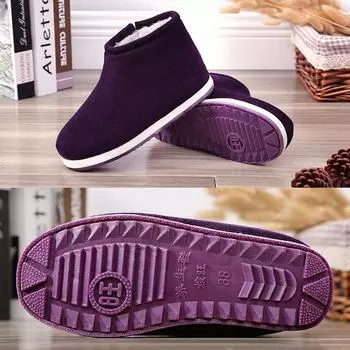 Туфли из хлопка ручной работы женские зимние бархатные утолщенные теплые родовые туфли для пожилых людей нескользящие хлопковые тапочки на толстой подошве каблуки-мешки 36 (for size 35 feet) красный