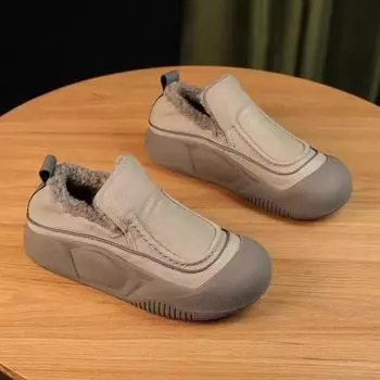 Туфли из хлопка в стиле ретро с плоской подошвой и толстой подошвой для женщин 2024 года, новые повседневные мягкие подошвы не надоедают, а к бархатной подошве добавлена одна педаль 35 темно-коричневого