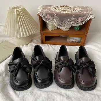 Туфли из искусственной кожи в стиле ретро с бантом и квадратным носком, женские весенне-летние милые крутые студенческие туфли без шнуровки, туфли Мэри Джейн 37