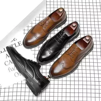 Туфли из кожи Amoy с острым носком, мужская повседневная обувь, корейская версия, мужская обувь на шнуровке, британские модные туфли, часть 25850-G 38 чёрный
