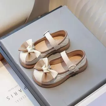 Туфли из кожи для девочек Мэри Джейн, модные, пэчворк, бант, детские, принцесса, повседневные, одинарные, весна-осень, нескользящие, детские, балетки 21 чёрный