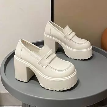 Туфли из кожи на толстой подошве и толстом каблуке 2024 года, ретро-туфли jk single, маленькие туфли в стиле колледжа с круглым носком и высоким каблуком для женщин 34