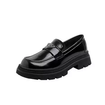 Туфли из кожи на толстой подошве, мокасины 34 чёрный