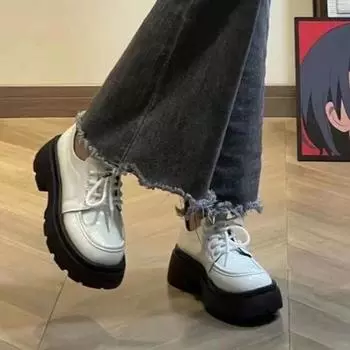 Туфли из кожи на толстой подошве с ремешками Туфли из кожи на толстой подошве с ремешками Обувь на заказ 35