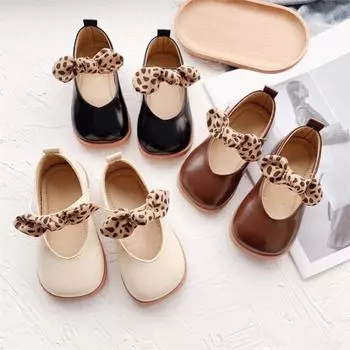 Туфли из кожи принцессы с милым леопардовым узором и бантиком, весна-осень 21